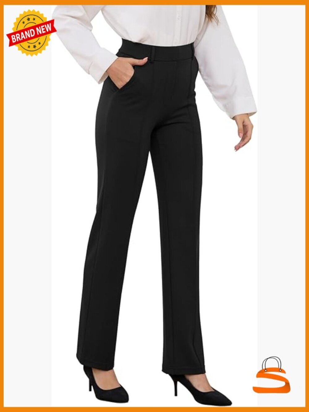 Straight Leg Dress Pants with Pockets, Stretchy Yoga Slacks for Work